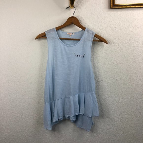 Sundry Amour Peplum Surf Baby Blue Printed Cotton Tank - Picture 3 of 9